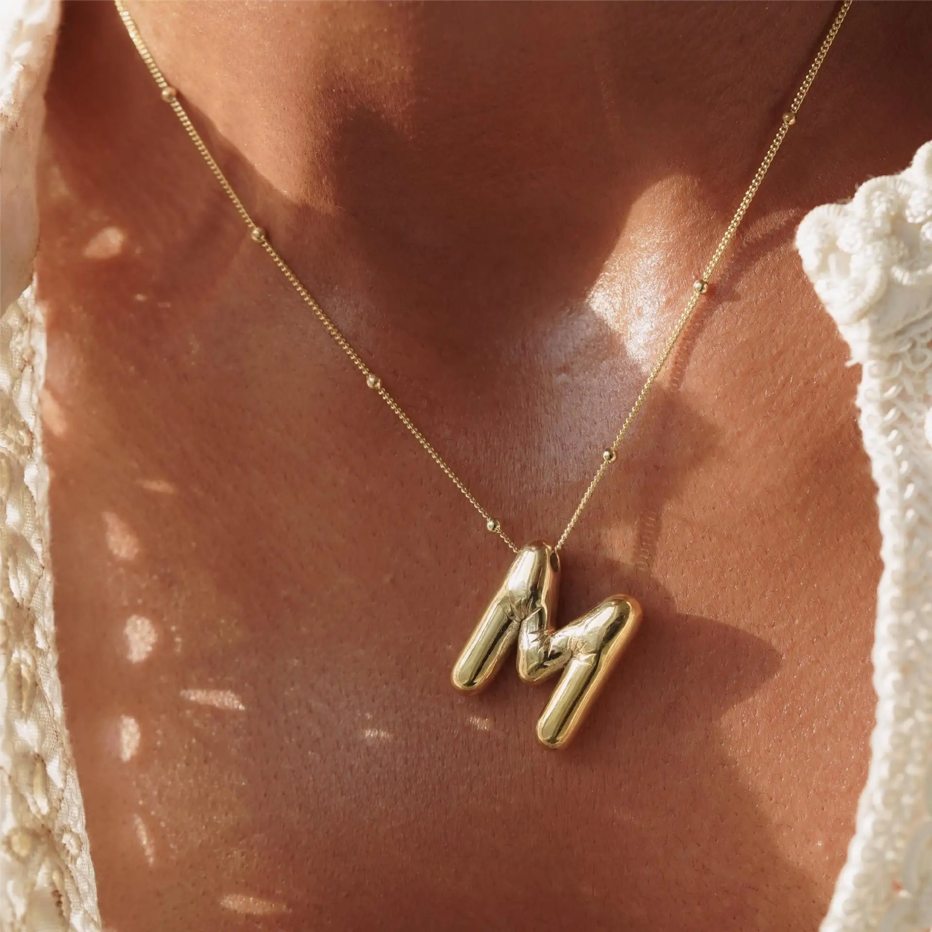 Bubble Letter Initial Necklace - Image 3