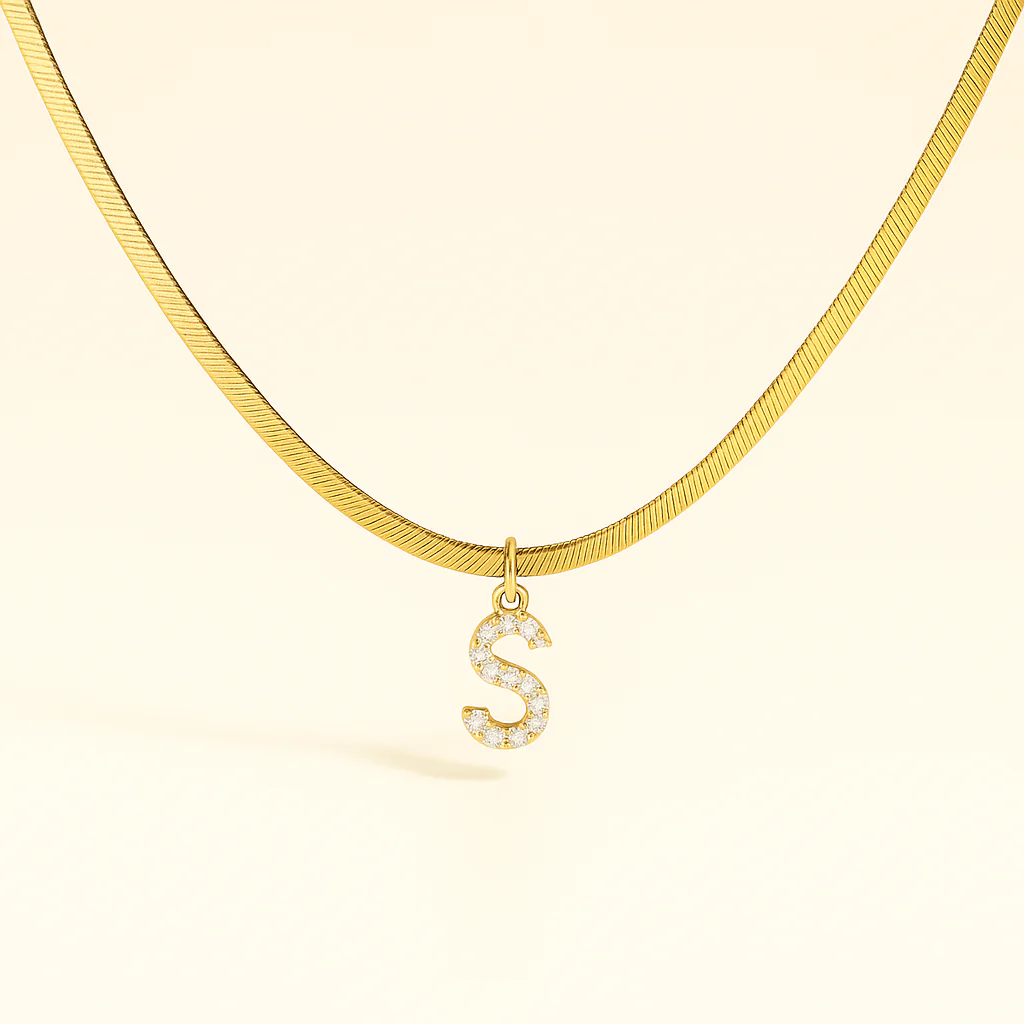 Melly® Diamond Initial Herringbone Necklace (Bundle)