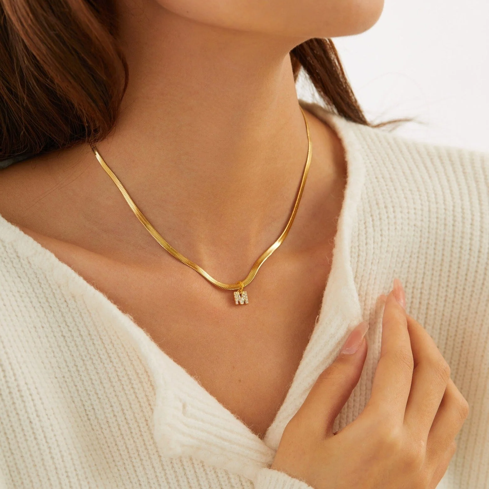 Melly® Diamond Initial Herringbone Necklace (Bundle) - Image 3