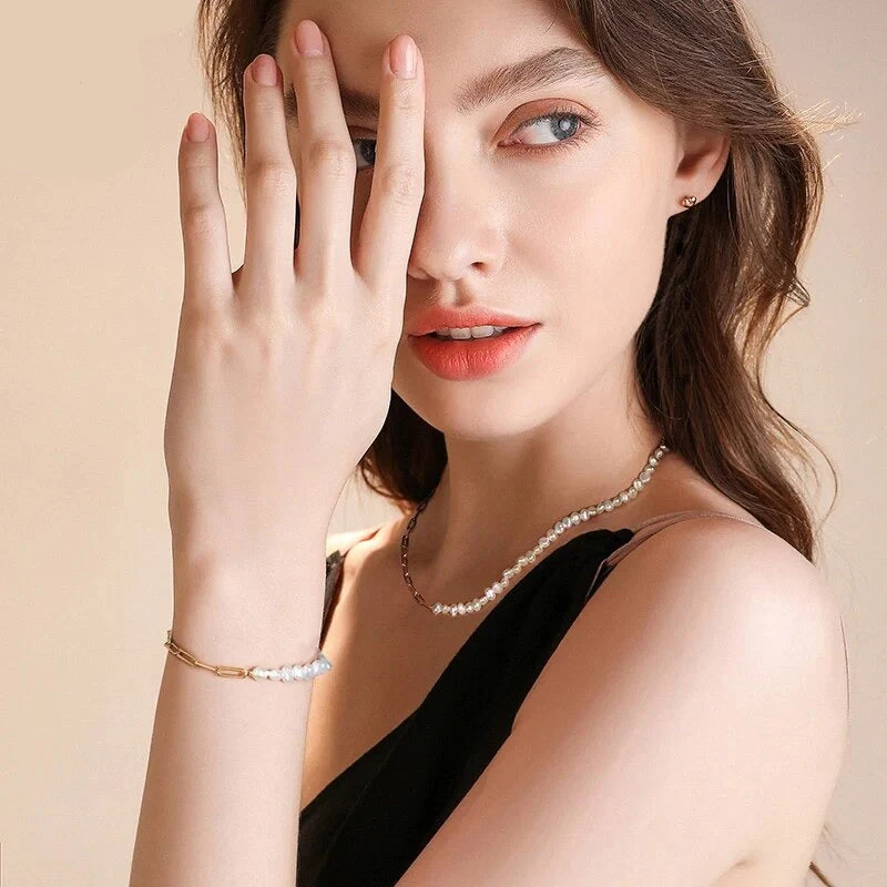 Rhoni® 14K Gold Paper Clip Pearl Bracelet (Bundle) - Image 3