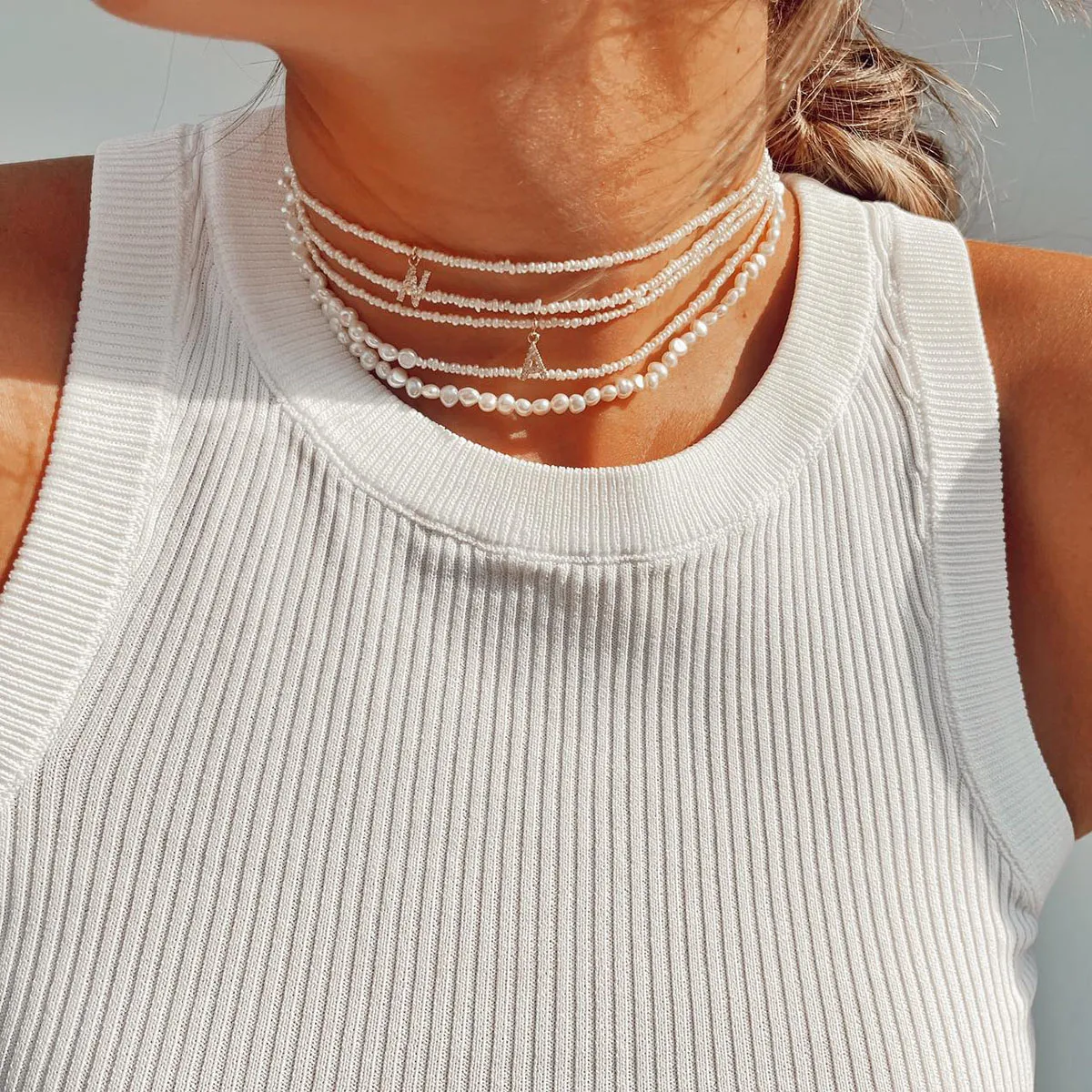 Shelly Crystal Pearl Initial Choker - Image 3