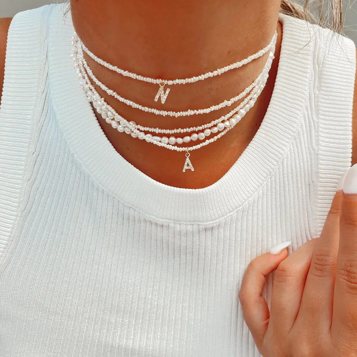 Shelly Crystal Pearl Initial Choker - Image 4