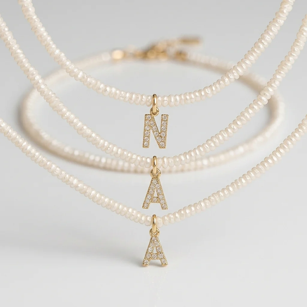 Shelly Crystal Pearl Initial Choker - Image 7